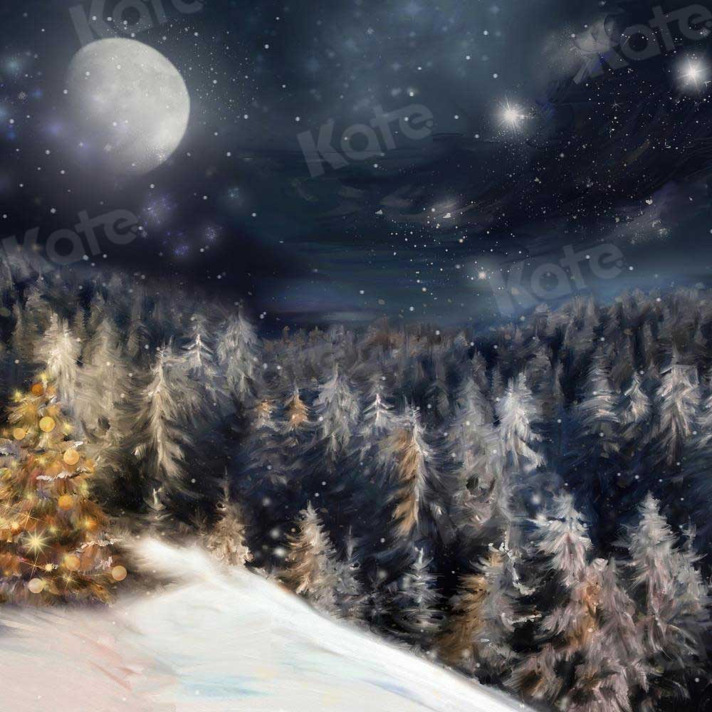 Kate Winter Dream Christmas Night Trees Backdrop for Photography Designed By Jerry_Sina - Kate Backdrop
