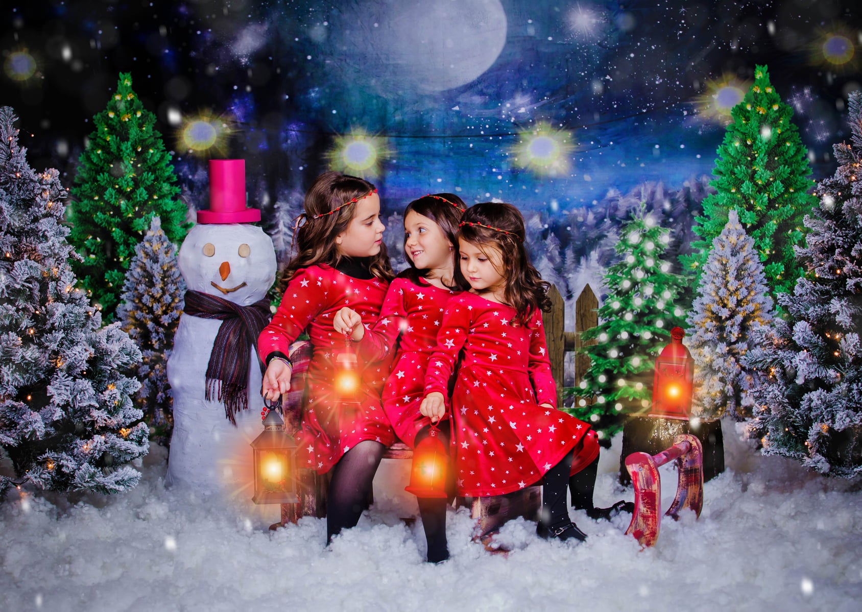 Kate Christmas Night Pine Trees Farm Backdrop Designed By Jerry_Sina - Kate Backdrop