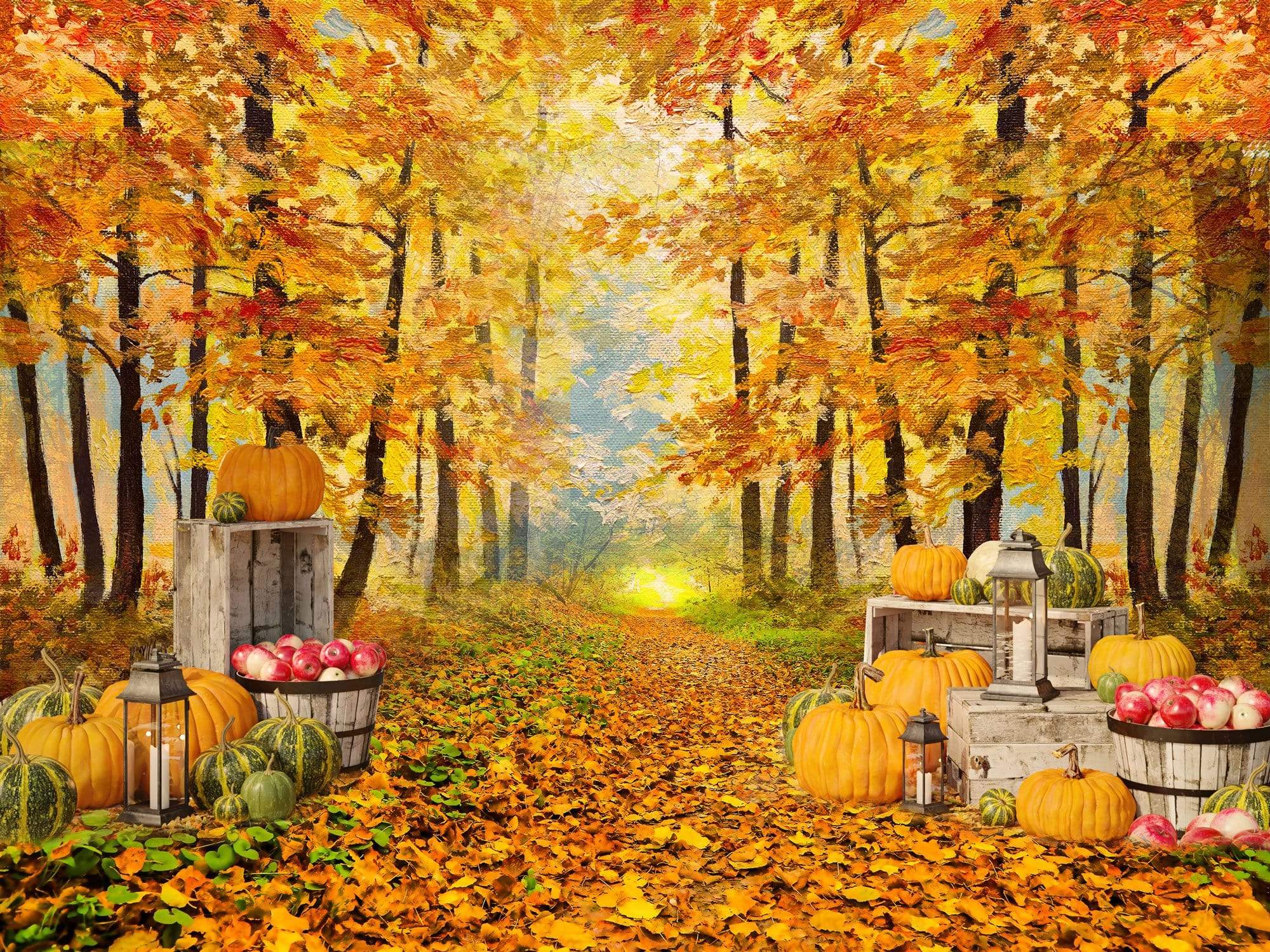 Katebackdrop鎷㈡綖Kate Autumn Leaf Thanksgiving with Pumpkins Backdrop Designed By Jerry_Sina