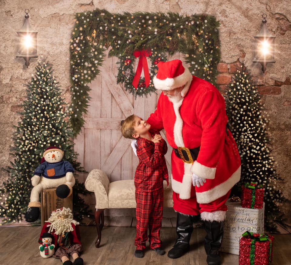 Kate Christmas Backdrop Brick Wall Door & Xmas Trees Designed By JS Photography - Kate Backdrop