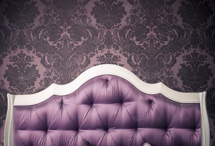 Kate White Purple Bed Tufted Headboard With Dark Pattern Printed Backdrop - Katebackdrop