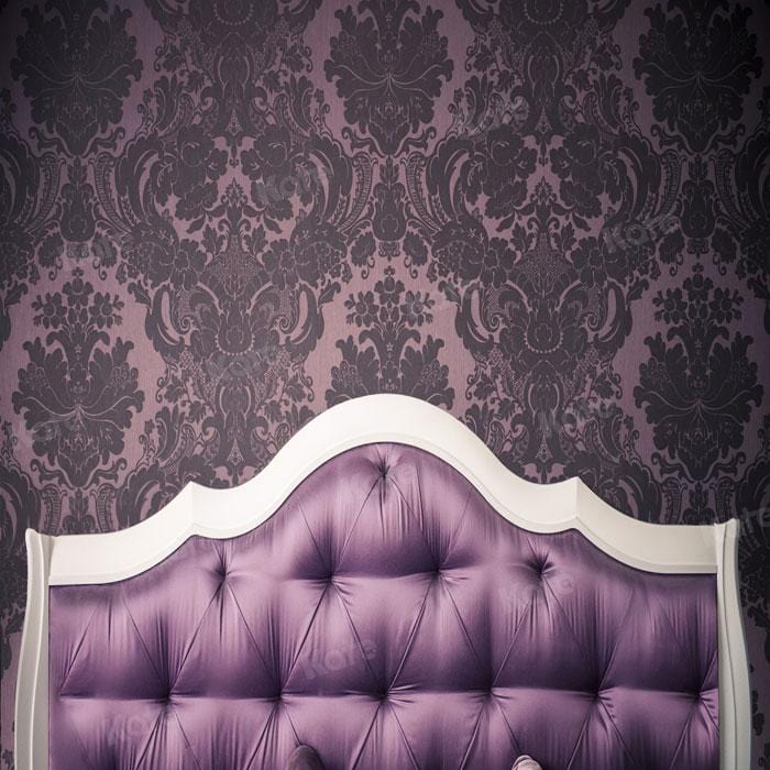 Kate White Purple Bed Tufted Headboard With Dark Pattern Printed Backdrop - Katebackdrop