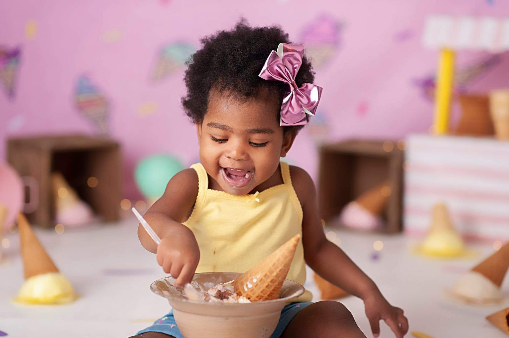 Katebackdrop鎷㈡綖Kate Pink Background with Ice Cream Summer cake smash Backdrop Designed by JFCC