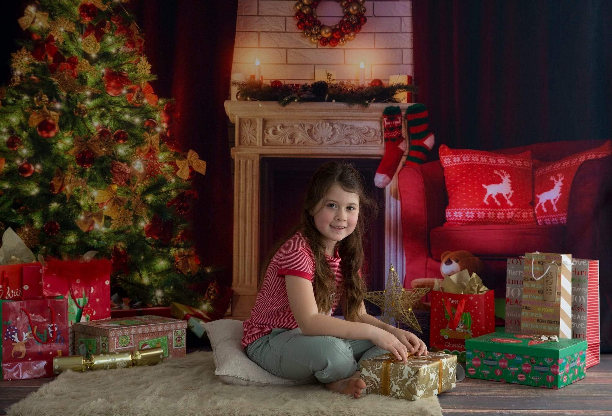 Katebackdrop鎷㈡綖Kate Christmas Backdrop Christmas Tree Fireplace Night Scene