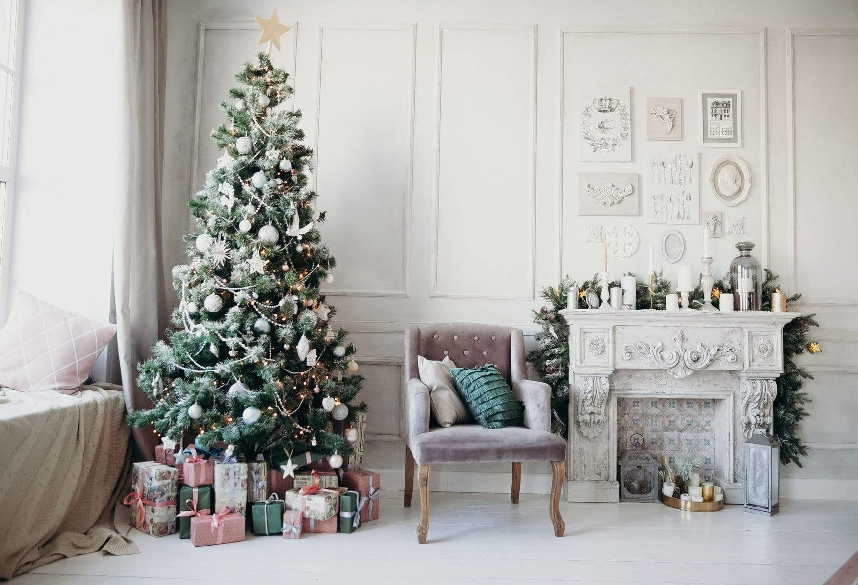 Katebackdrop鎷㈡綖Kate Winter Christmas trees White Wall Christmas Gifts for Pictures