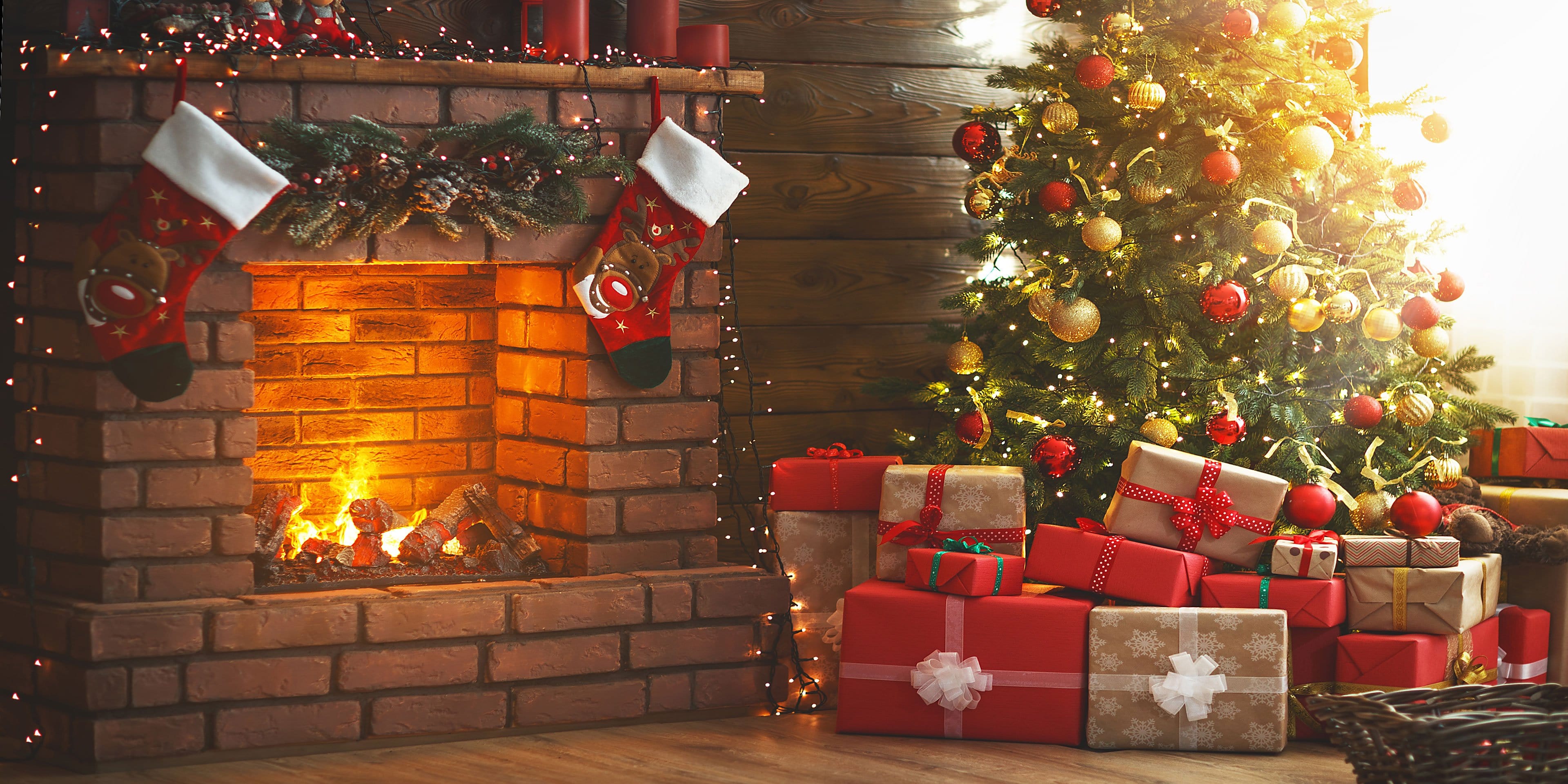 Kate Winter Christmas trees Fireplace Stockings Christmas Gifts for Pictures - Kate Backdrop