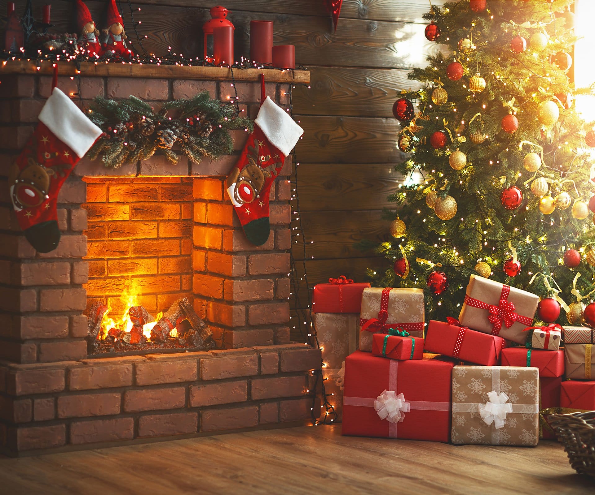 Kate Winter Christmas trees Fireplace Stockings Christmas Gifts for Pictures - Kate Backdrop