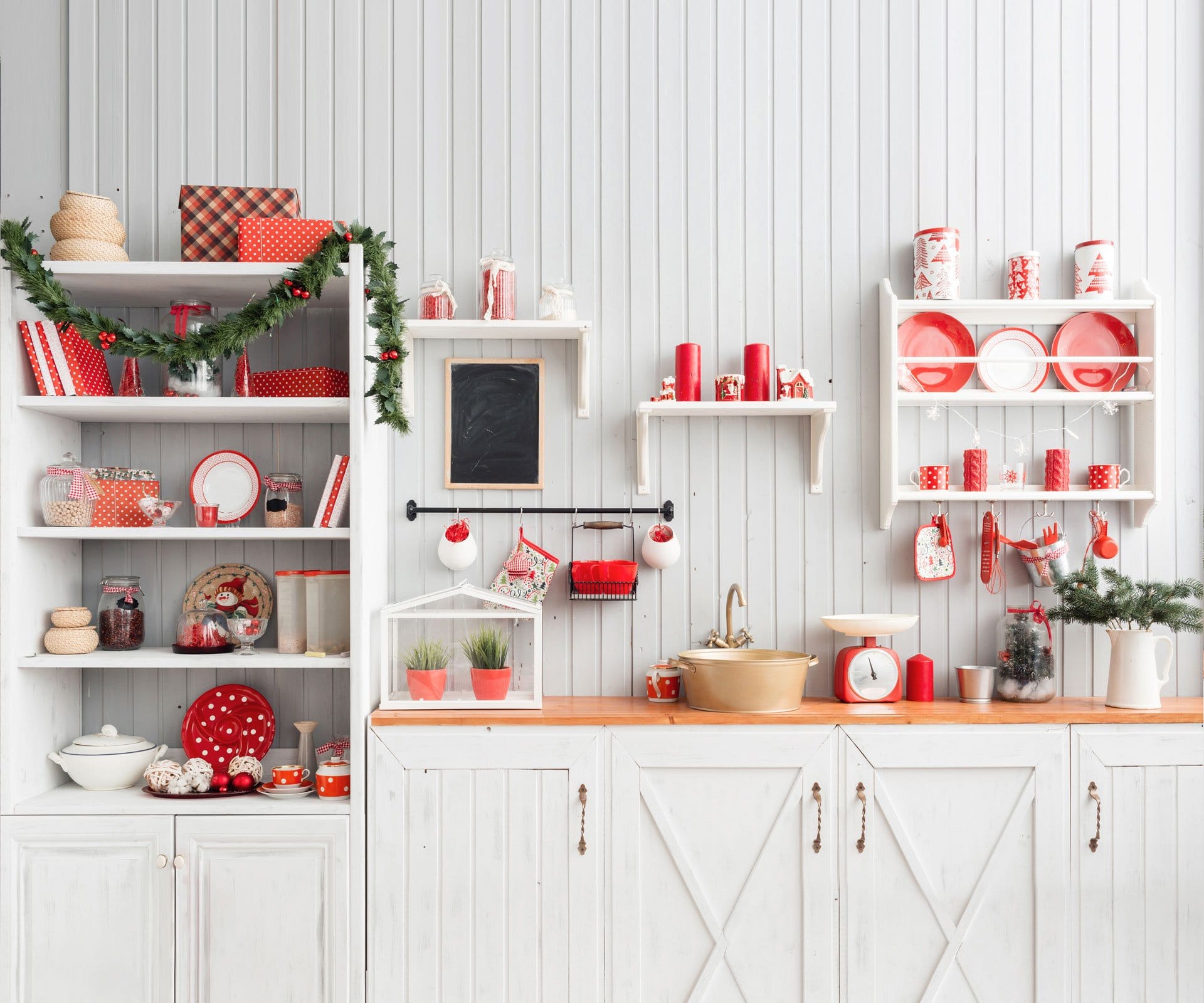 Kate Christmas Kitchen Backdrop White Wall for Photography