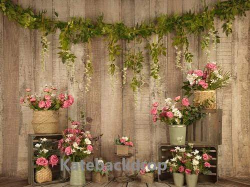 Katebackdrop鎷㈡綖Kate Pink Floral Wooden Spring/Mother's Day Backdrop Designed by Jia Chan Photography