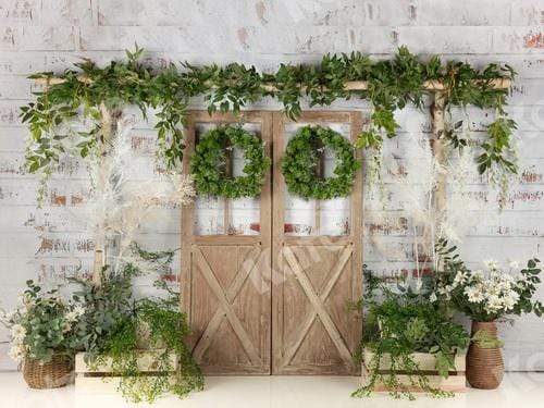 Katebackdrop鎷㈡綖Kate Spring Green Plants Barn Door Backdrop Designed by Jia Chan Photography