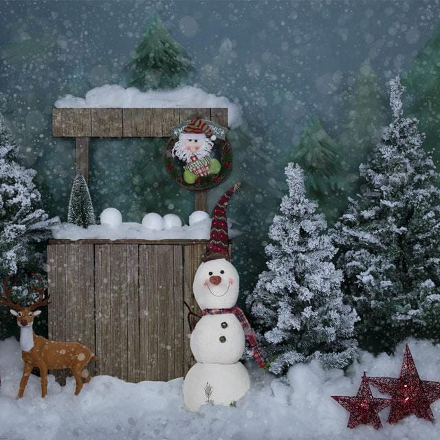 Kate Christmas Backdrop Hot Cocoa Snowman Designed by Jia Chan Photography - Kate Backdrop