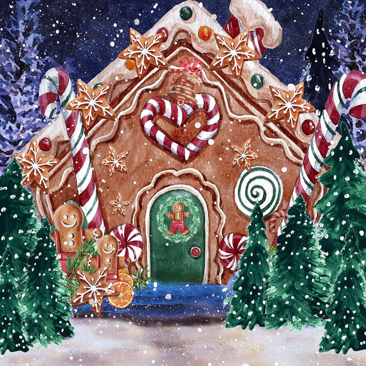Kate Christmas Hot Cocoa Backdrop Outside Gingerbread House Designed by GQ - Kate Backdrop