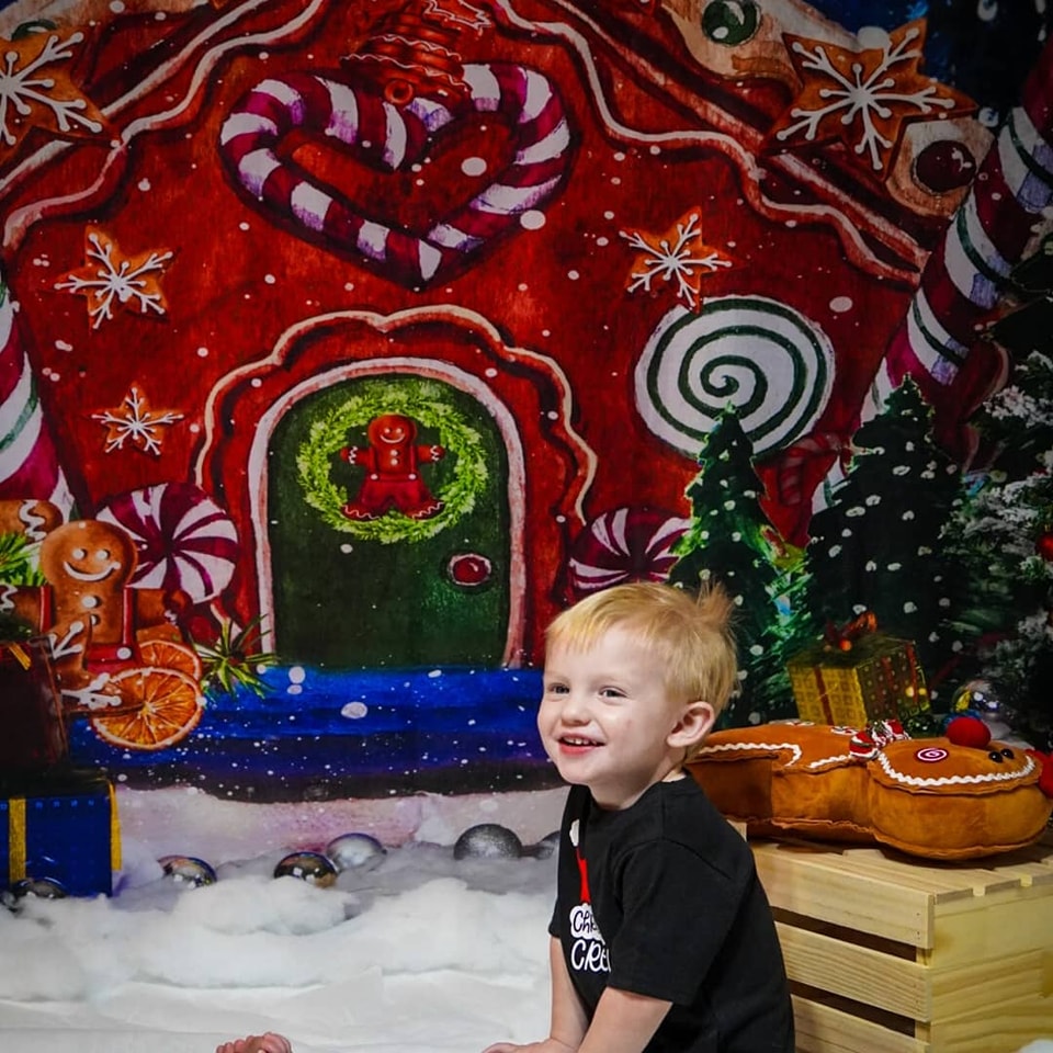 Kate Christmas Hot Cocoa Backdrop Outside Gingerbread House Designed by GQ - Kate Backdrop