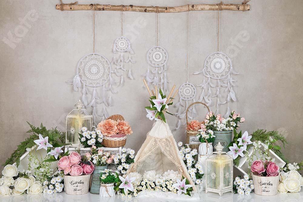 Kate Spring Boho Tent Flowers Dreamcatcher Backdrop Designed by Emetselch - Kate Backdrop