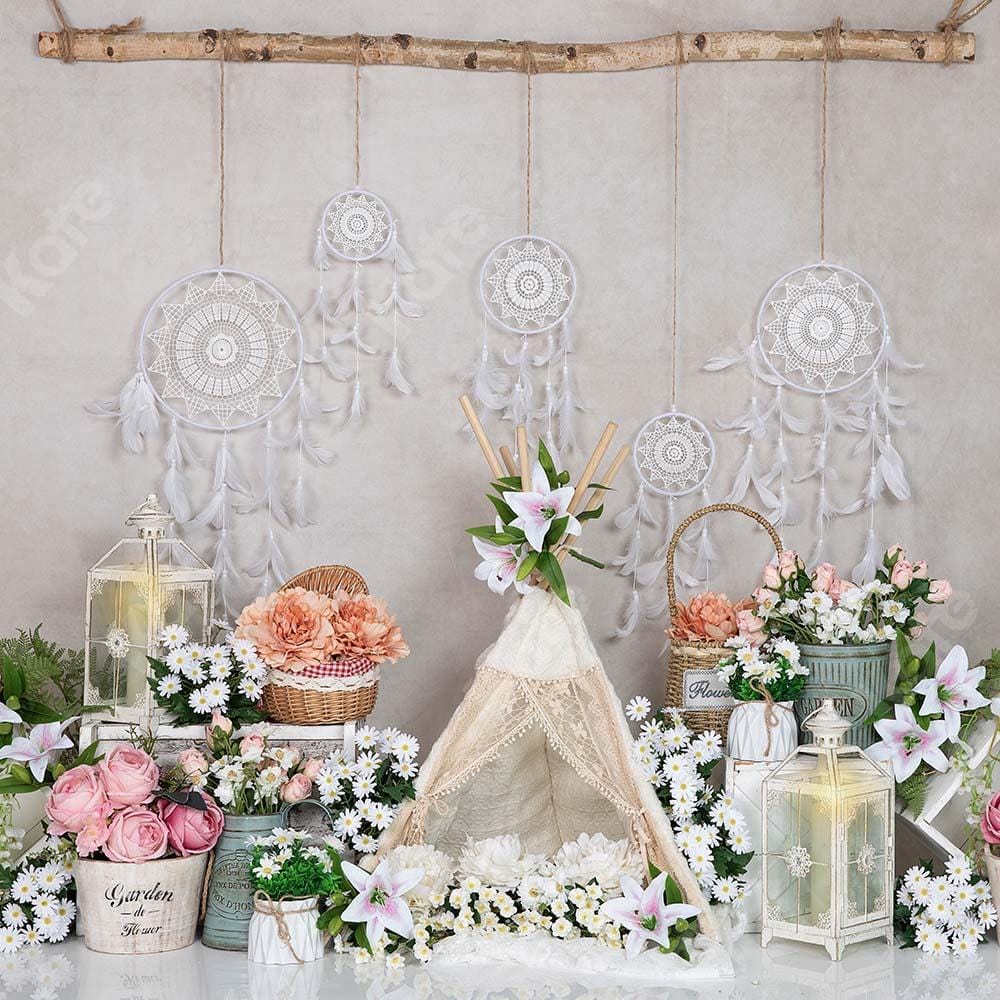 Kate Spring Boho Tent Flowers Dreamcatcher Backdrop Designed by Emetselch - Kate Backdrop