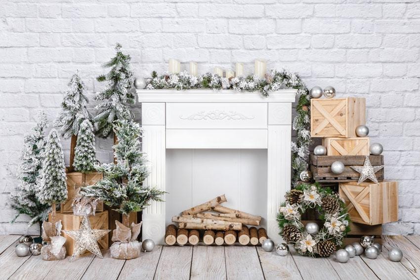 Kate Christmas Brick Fireplace Backdrop Designed by Emetselch - Kate Backdrop