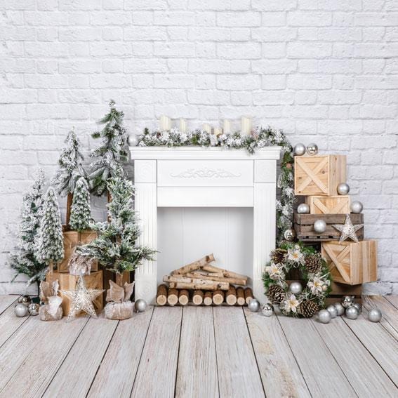 Kate Christmas Brick Fireplace Backdrop Designed by Emetselch - Kate Backdrop
