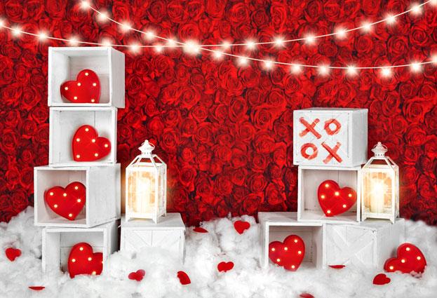 RTS Kate 6.5x6.5ft Valentine's Day Roses Wall Xoxo Backdrop(Clearance US only)