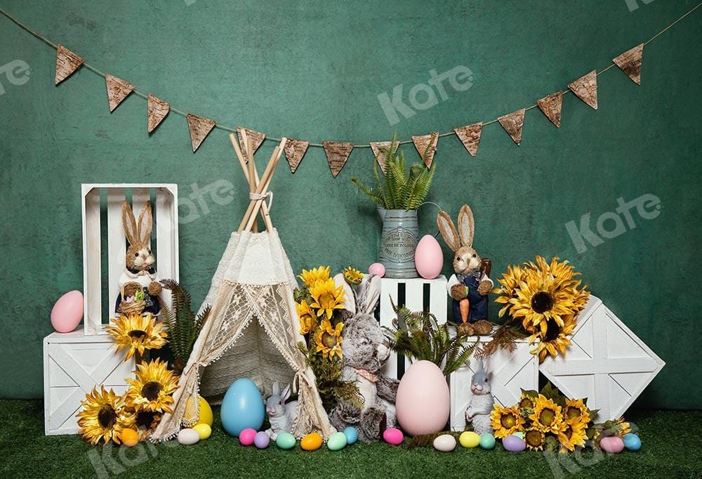Kate Easter Tent Egg Bunny Green Backdrop Designed by Emetselch - Kate Backdrop