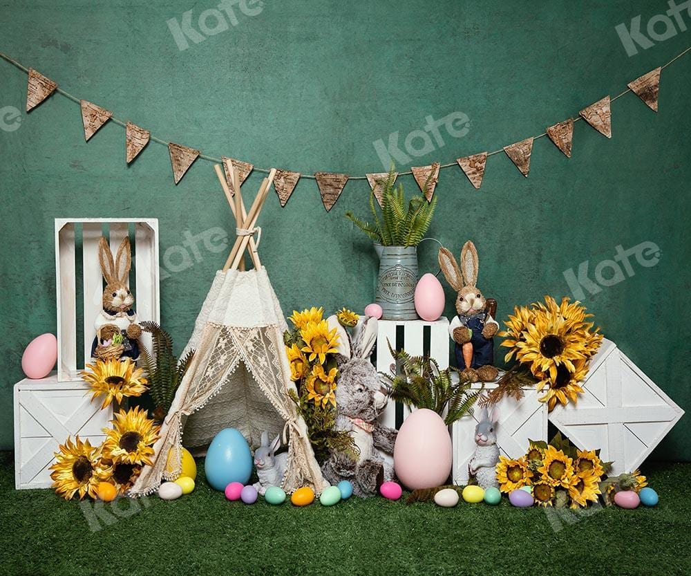 Kate Easter Tent Egg Bunny Green Backdrop Designed by Emetselch - Kate Backdrop