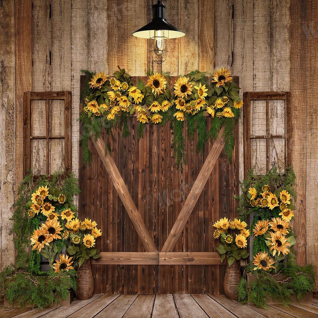 Kate Pet Summer Sunflowers Wood Door Backdrop Designed by Emetselch - Kate Backdrop