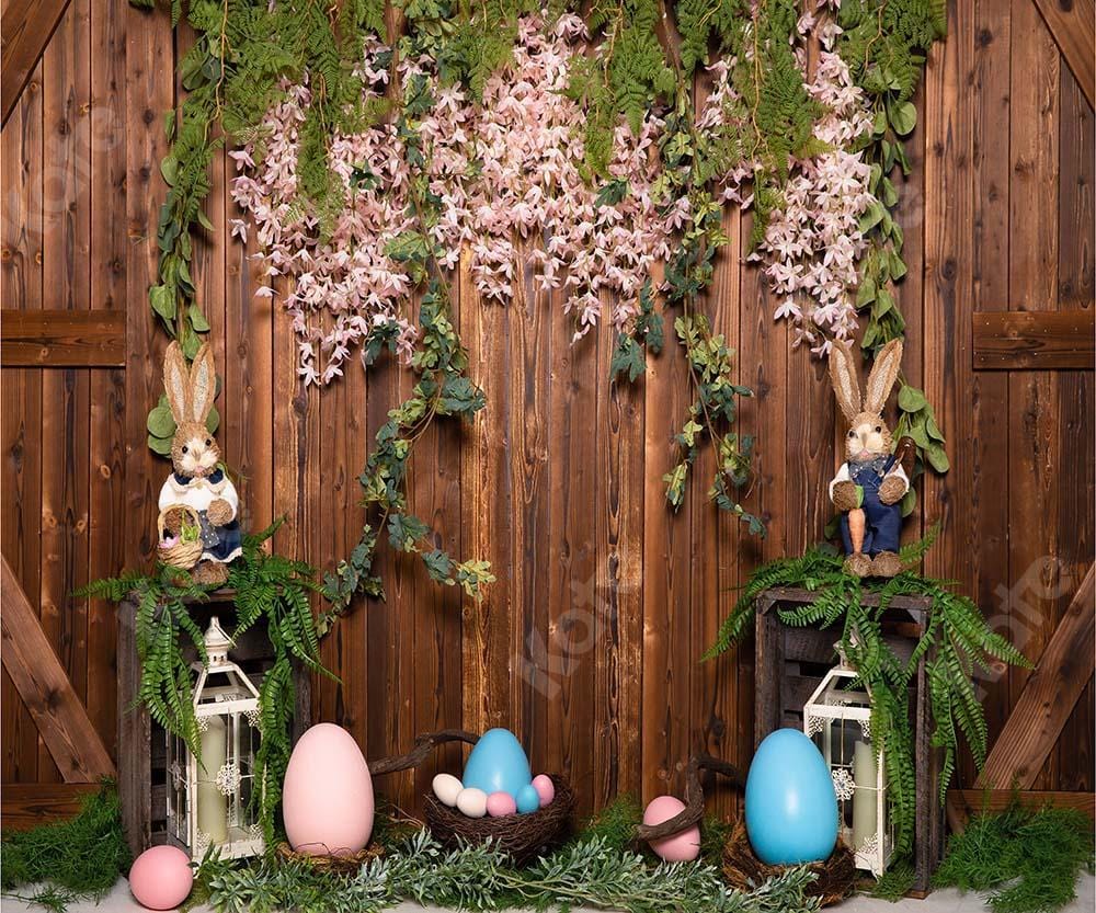 Kate Easter Eggs Bunny Brown Wooden Barn Backdrop Designed by Emetselch - Kate Backdrop