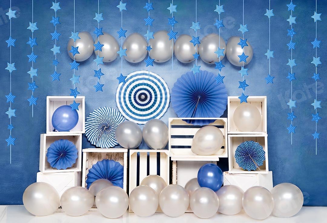 Kate Birthday Blue Balloon Boy Backdrop Designed by Emetselch - Kate Backdrop