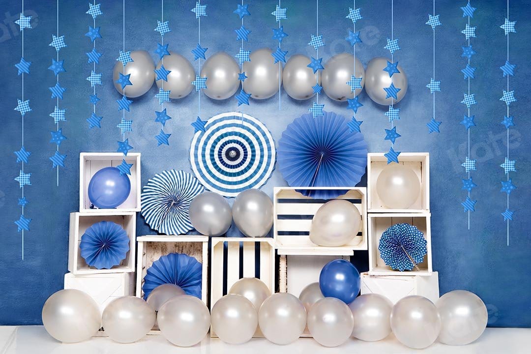 Kate Birthday Blue Balloon Boy Backdrop Designed by Emetselch - Kate Backdrop