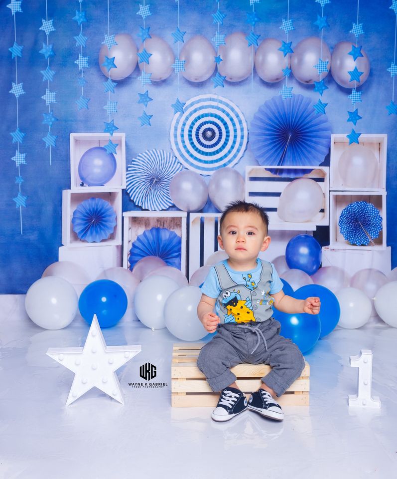 Kate Birthday Blue Balloon Boy Backdrop Designed by Emetselch - Kate Backdrop