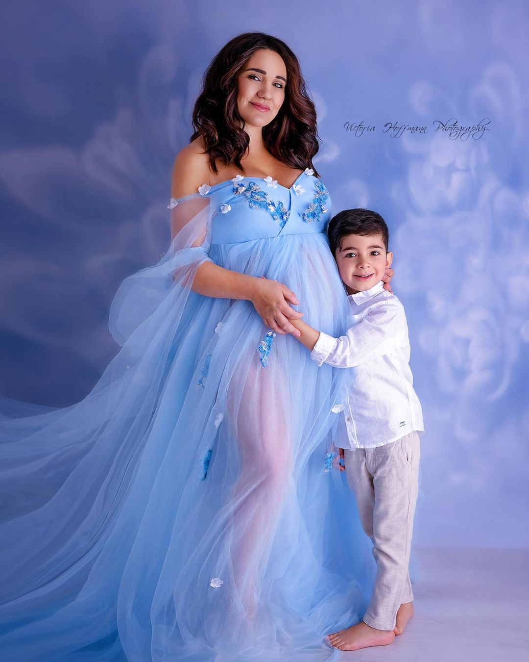 Kate Fine Art Gray Blue Florals Texture Backdrop Designed by GQ - Kate Backdrop