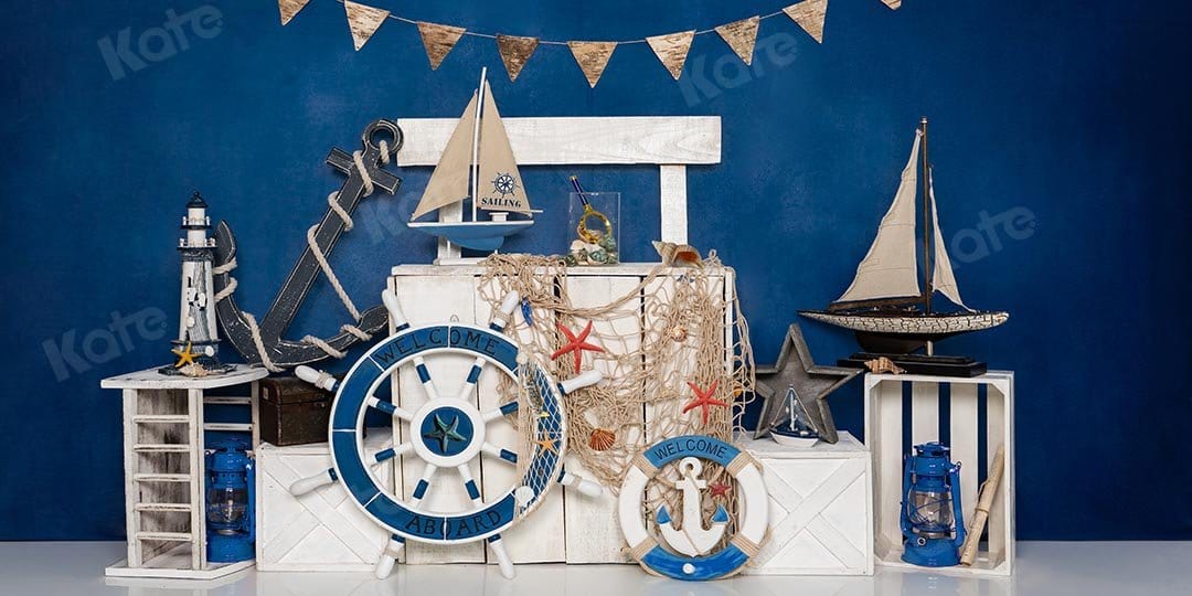 Kate Summer Sailor Sailing Blue Backdrop Designed by Emetselch - Kate Backdrop