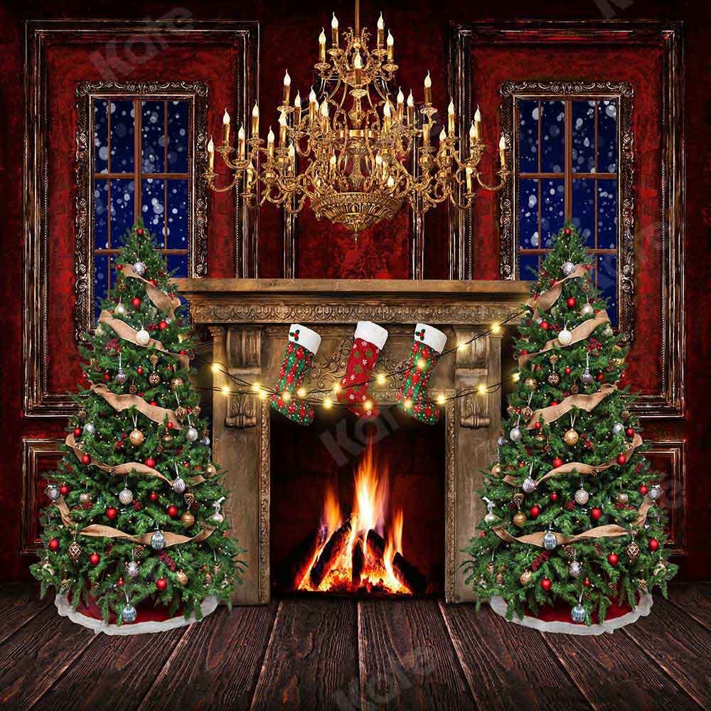 Kate Christmas Winter Snow Fireplace Backdrop Designed by Emetselch - Kate Backdrop