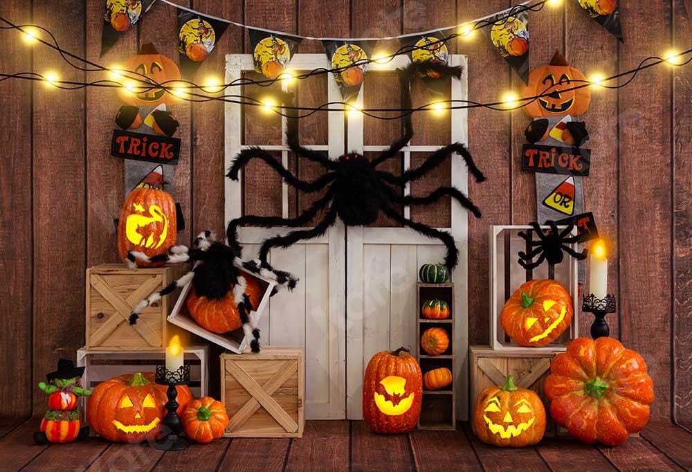 Kate Halloween Pumpkin Spider Thanksgiving Backdrop Designed by Emetselch - Kate Backdrop