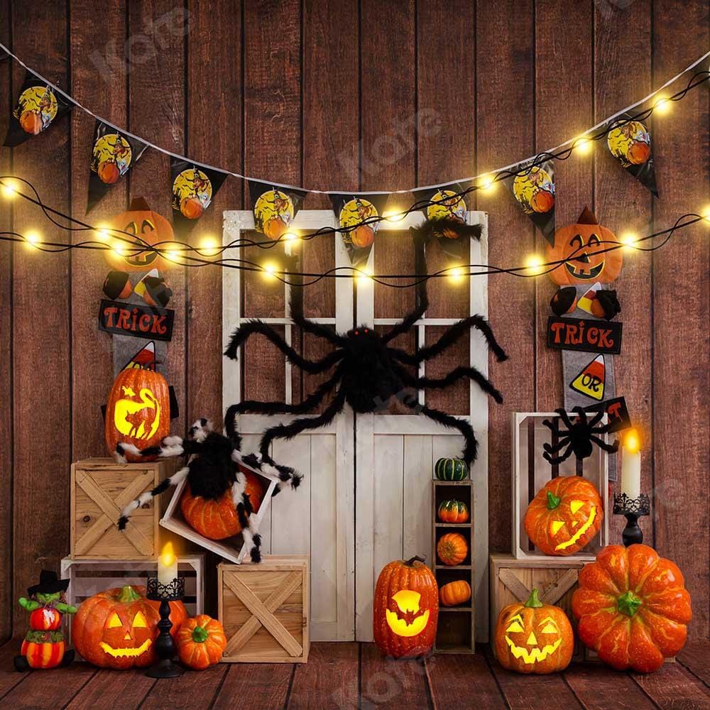 Kate Halloween Pumpkin Spider Thanksgiving Backdrop Designed by Emetselch - Kate Backdrop