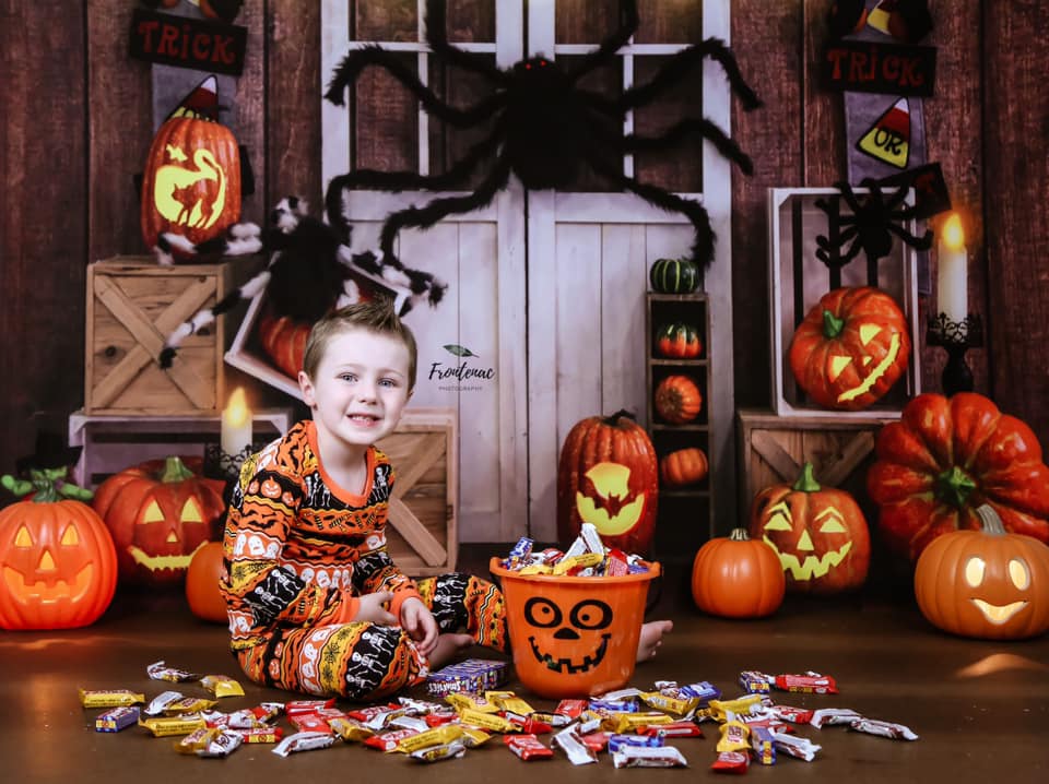 Kate Halloween Pumpkin Spider Thanksgiving Backdrop Designed by Emetselch - Kate Backdrop