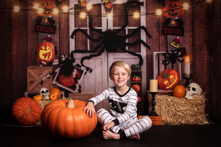 Kate Halloween Pumpkin Spider Thanksgiving Backdrop Designed by Emetselch - Kate Backdrop