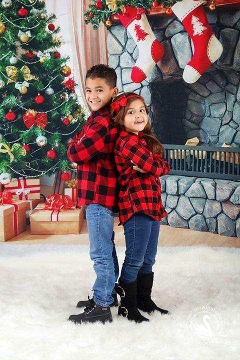 Katebackdrop£ºKate Christmas Tree Backdrop Gift Box Stove Sock for Photography US