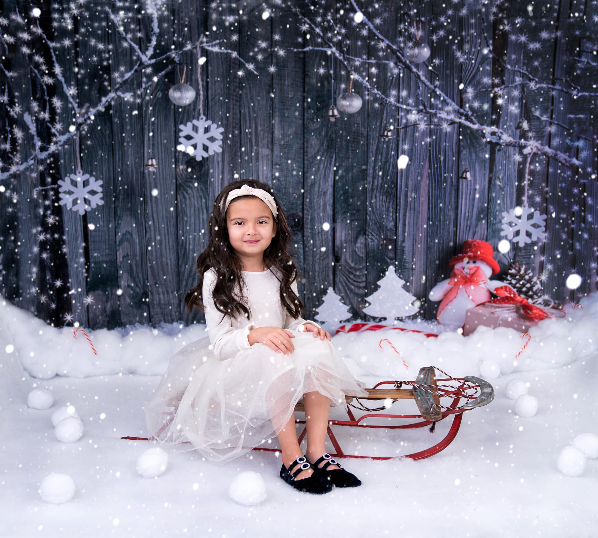 Kate Gray Wooden Background snowflake decoration Christmas backdrop - Kate Backdrop