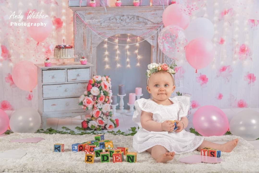Kate Cake Smash For Party Photography Pink 1st birthday Backdrop Balloons - Katebackdrop