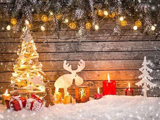 Kate Christmas Photo Backdrop Snow Wooden Light Wall - Katebackdrop