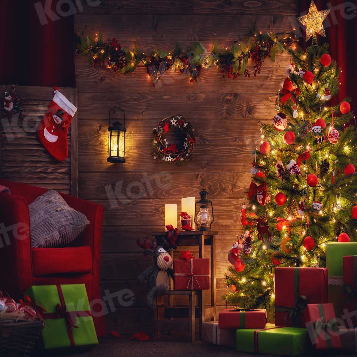 Kate santa's workshop Light Christmas Backdrop - Kate Backdrop