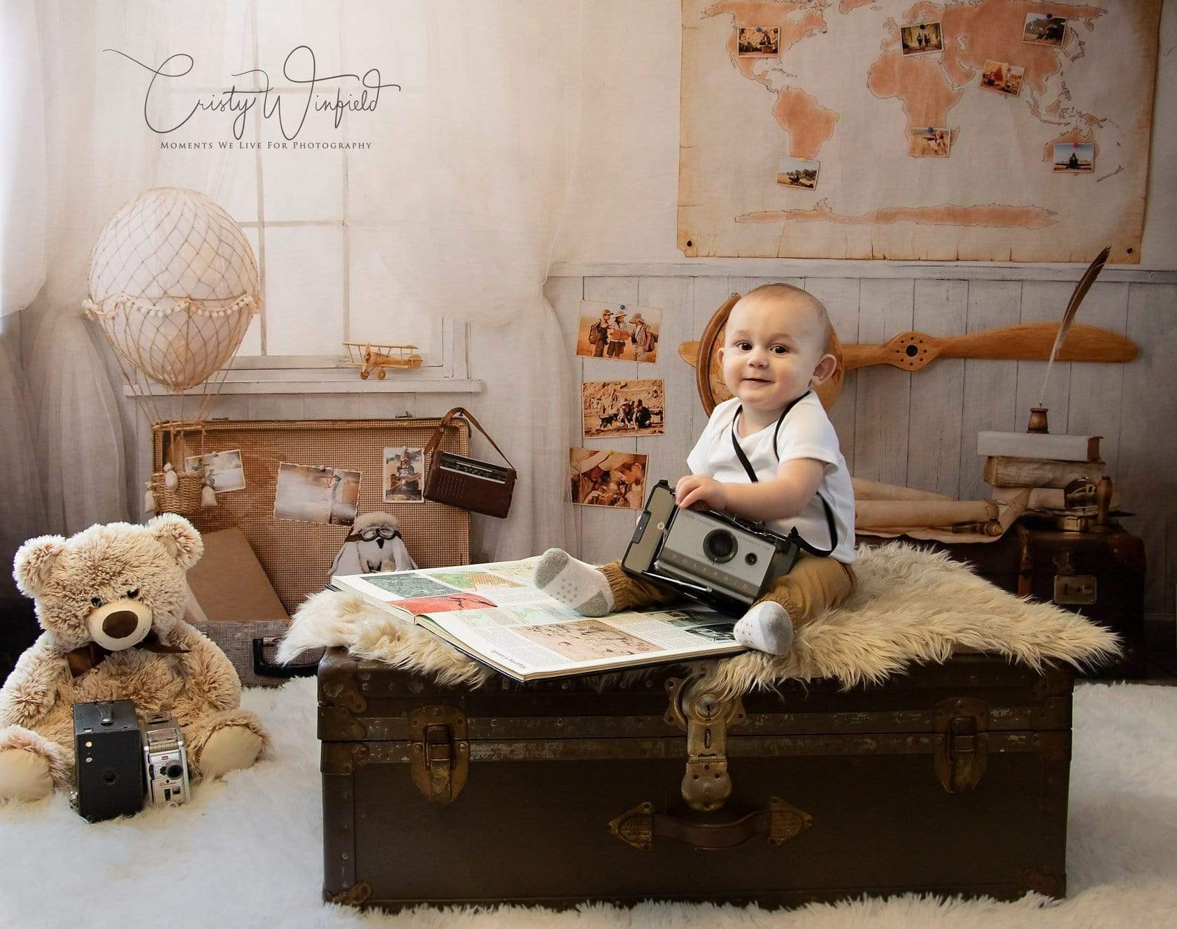 Katebackdrop£ºKate Travel Around the World Adventurer Children Pilot Backdrop Back to school