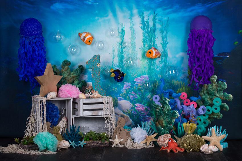 Kate mermaid under sea 1st birthday cake smash summer backdrop designed by studio gumot - Kate Backdrop
