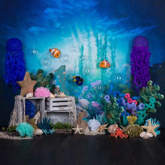 Kate mermaid under sea 1st birthday cake smash summer backdrop designed by studio gumot - Kate Backdrop