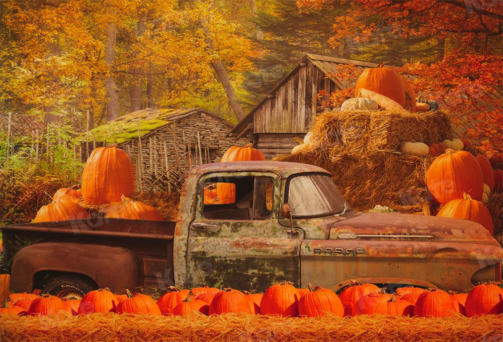 Kate Autumn Maple Forest With Pumpkins And Old Truck for Photography - Kate Backdrop