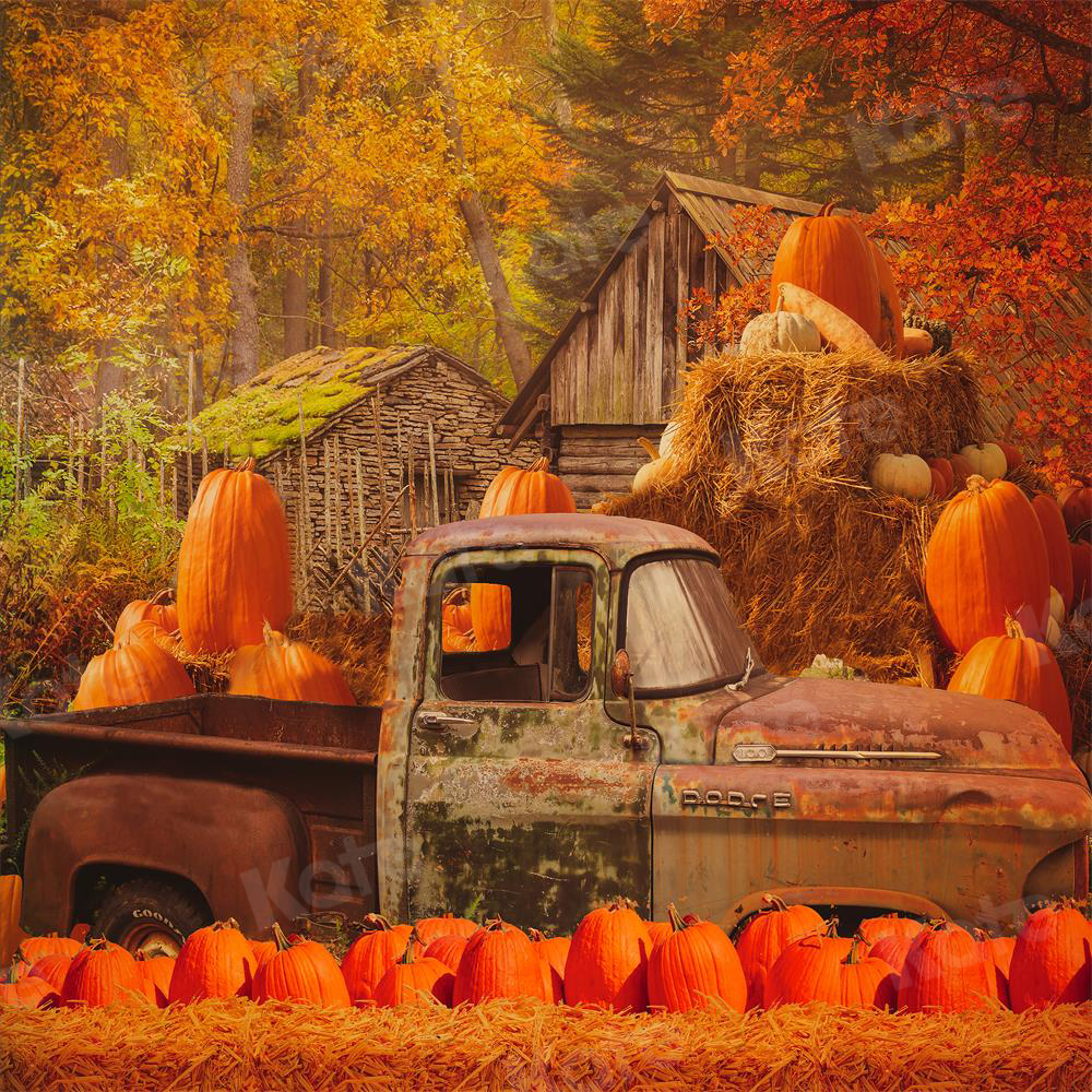Kate Autumn Maple Forest With Pumpkins And Old Truck for Photography - Kate Backdrop