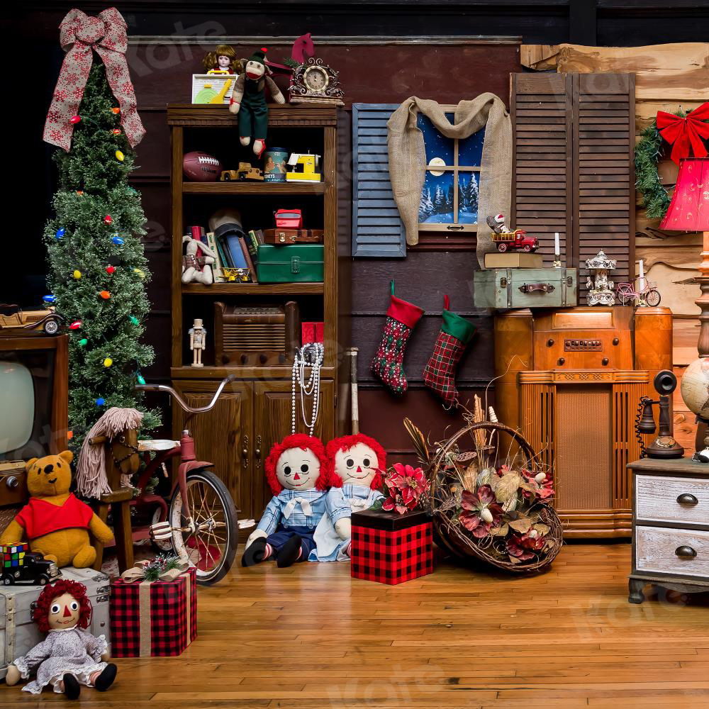 Kate Rustic Christmas Vintage Cabin Santa toy shop Backdrop for Photography - Kate Backdrop
