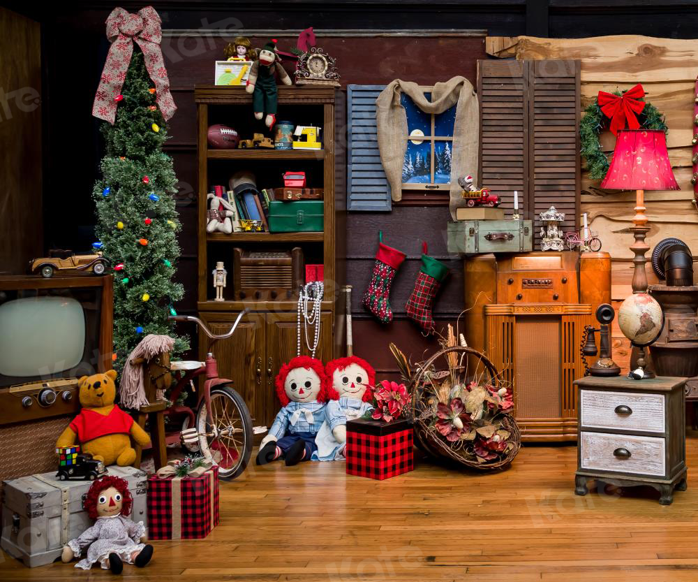 Kate Rustic Christmas Vintage Cabin Santa toy shop Backdrop for Photography - Kate Backdrop