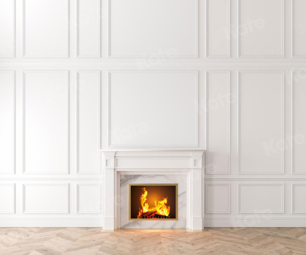 Kate White Elegant Wall With Fireplace Backdrop - Kate Backdrop