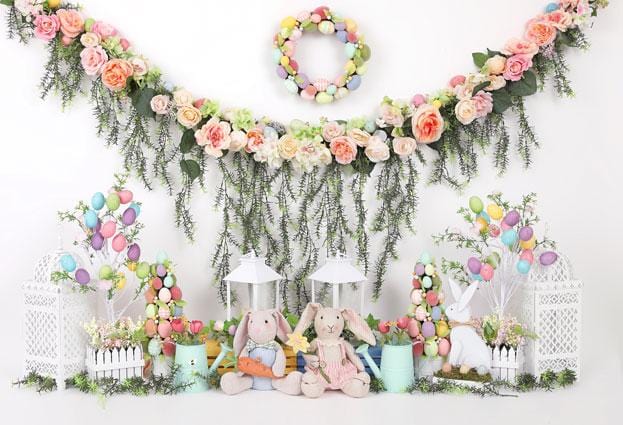 Kate 7x5ft Easter with Rabbits Floral Backdrop (only ship to Canada)